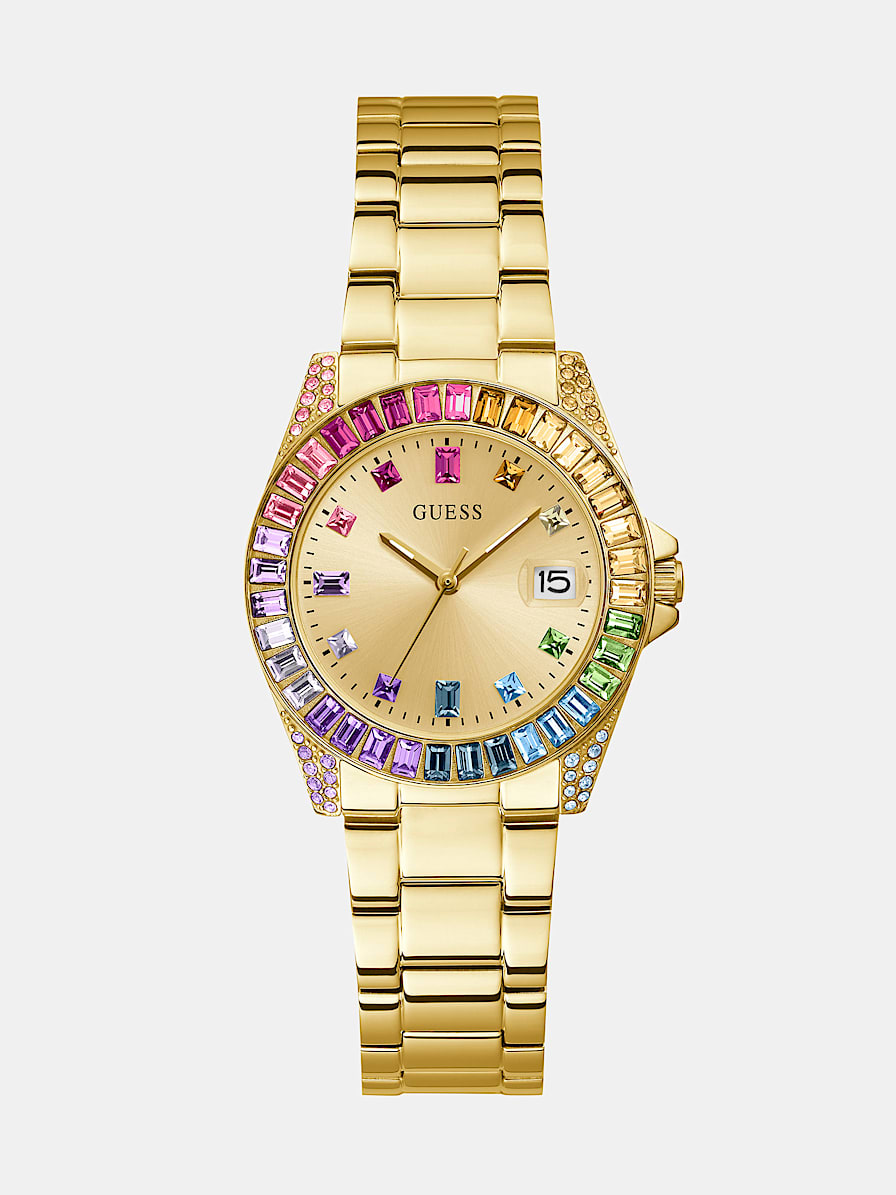 Reloj Mujer GUESS SOL Acero Plateado Pedrería Lila Y Verde