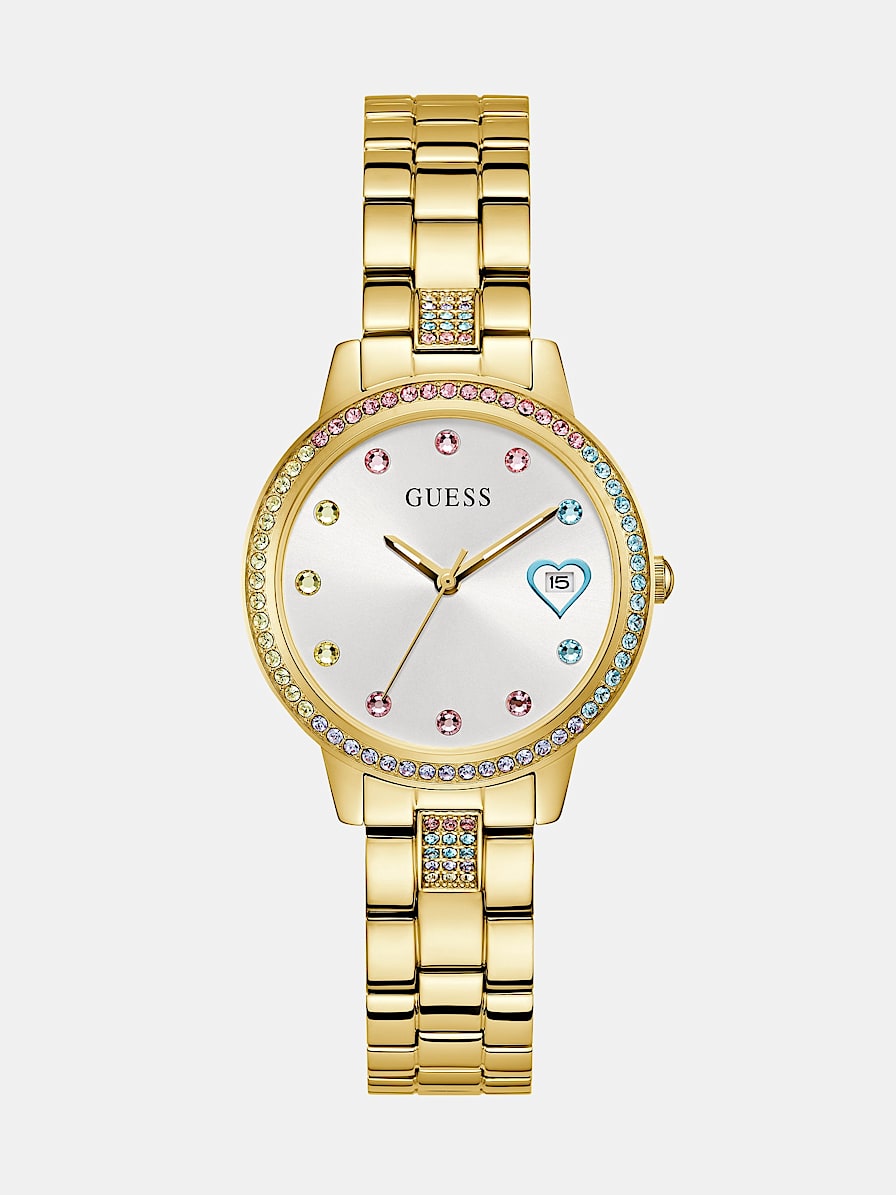  GUESS Reloj de cuarzo de acero inoxidable para mujer con correa  de silicona, Azul/Blanco/Tono Oro Rosa, ECLIPSE : Ropa, Zapatos y Joyería