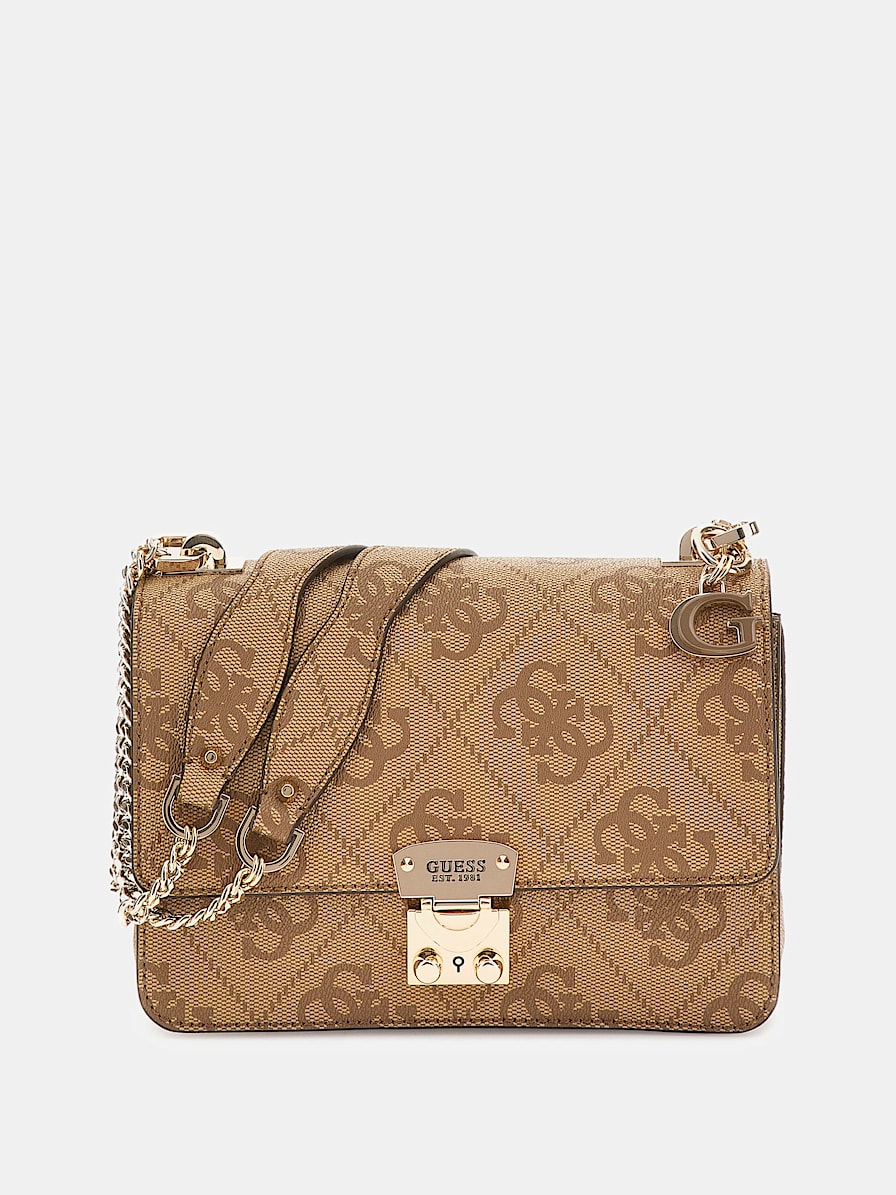 GUESS Bolso bandolera con estampado de logotipo beige caqui para mujer,  Caqui