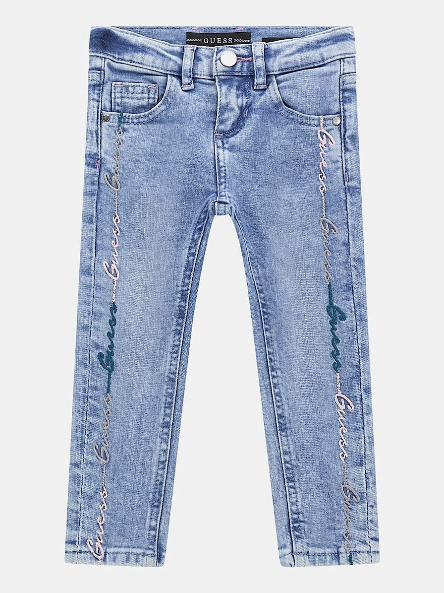 Jeans con ricamo laterale