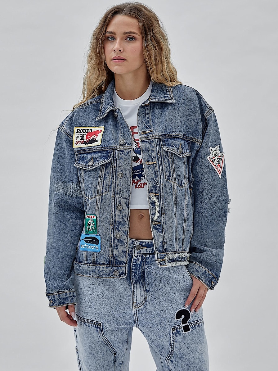All over patch denim jacket