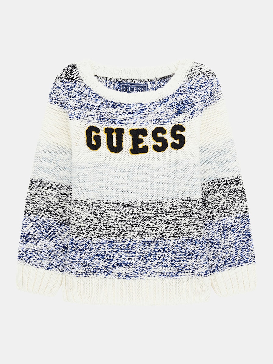 Front logo embroidery striped sweater