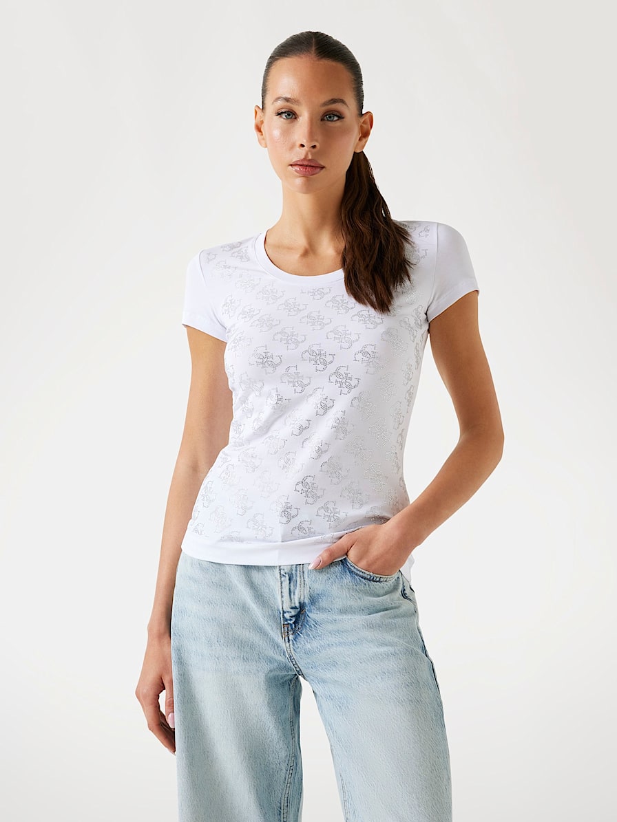 Camiseta blanca Guess mujer-Unas1 compra Guess con Descuento- camiseta  blanca mujer