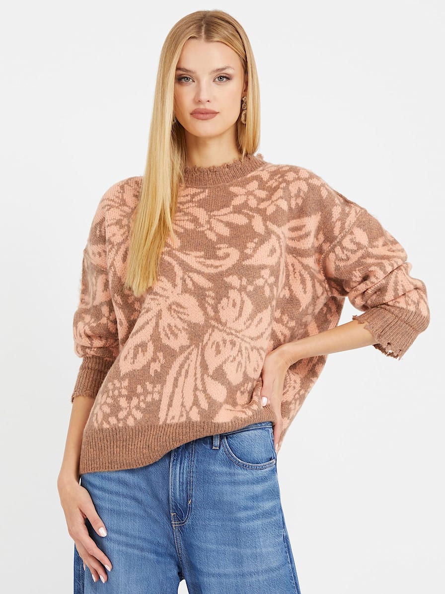 Sweter w kwiatowy żakard