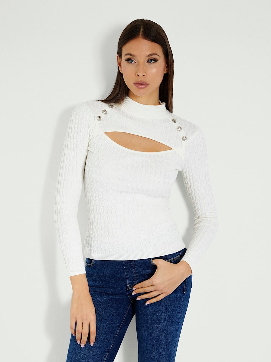 Cut out cable knit sweater