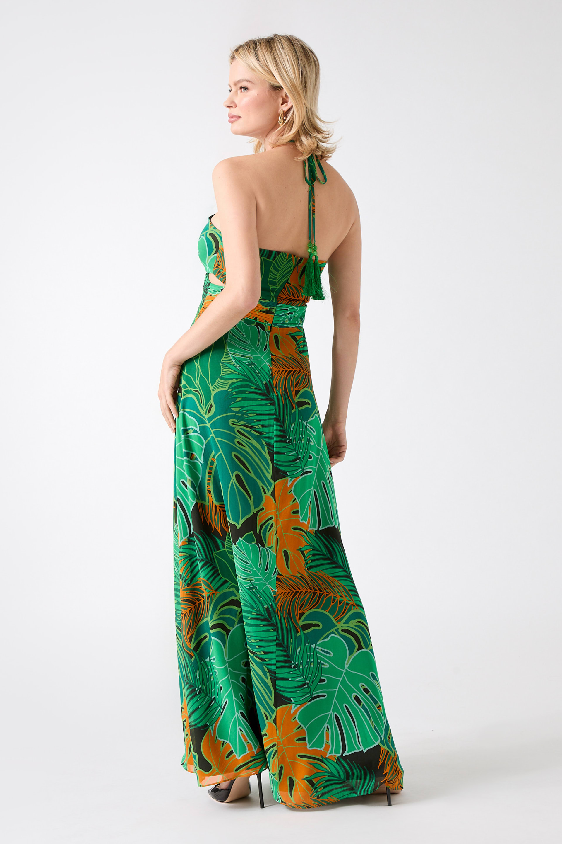 Amazon Leaf Silk Maxi Dress