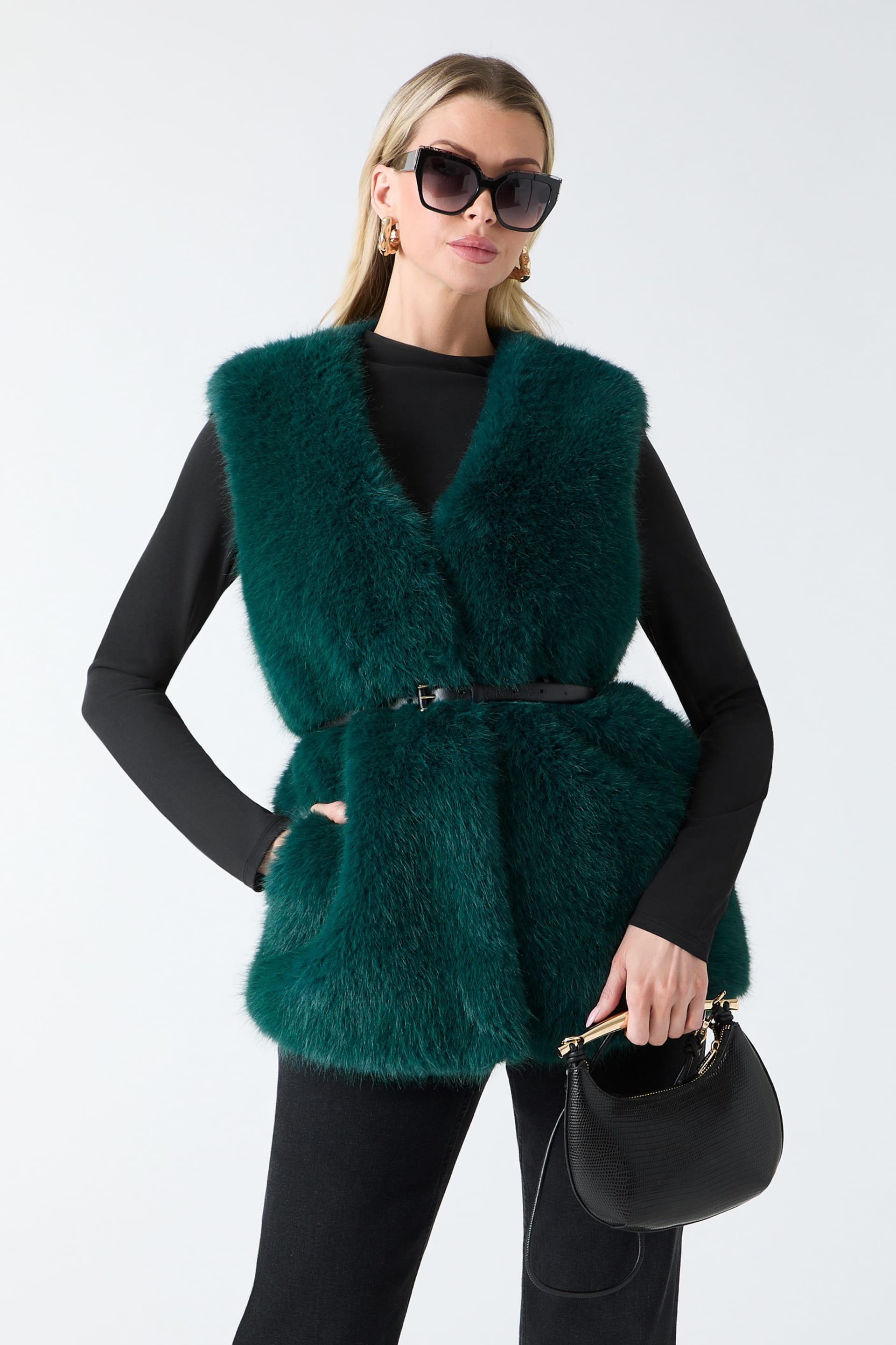 【極美品】シーエフシーエル ベスト FACADE VENTS VEST グリーン MARCIANO by GUESS® Chloe Faux-Fur Vest