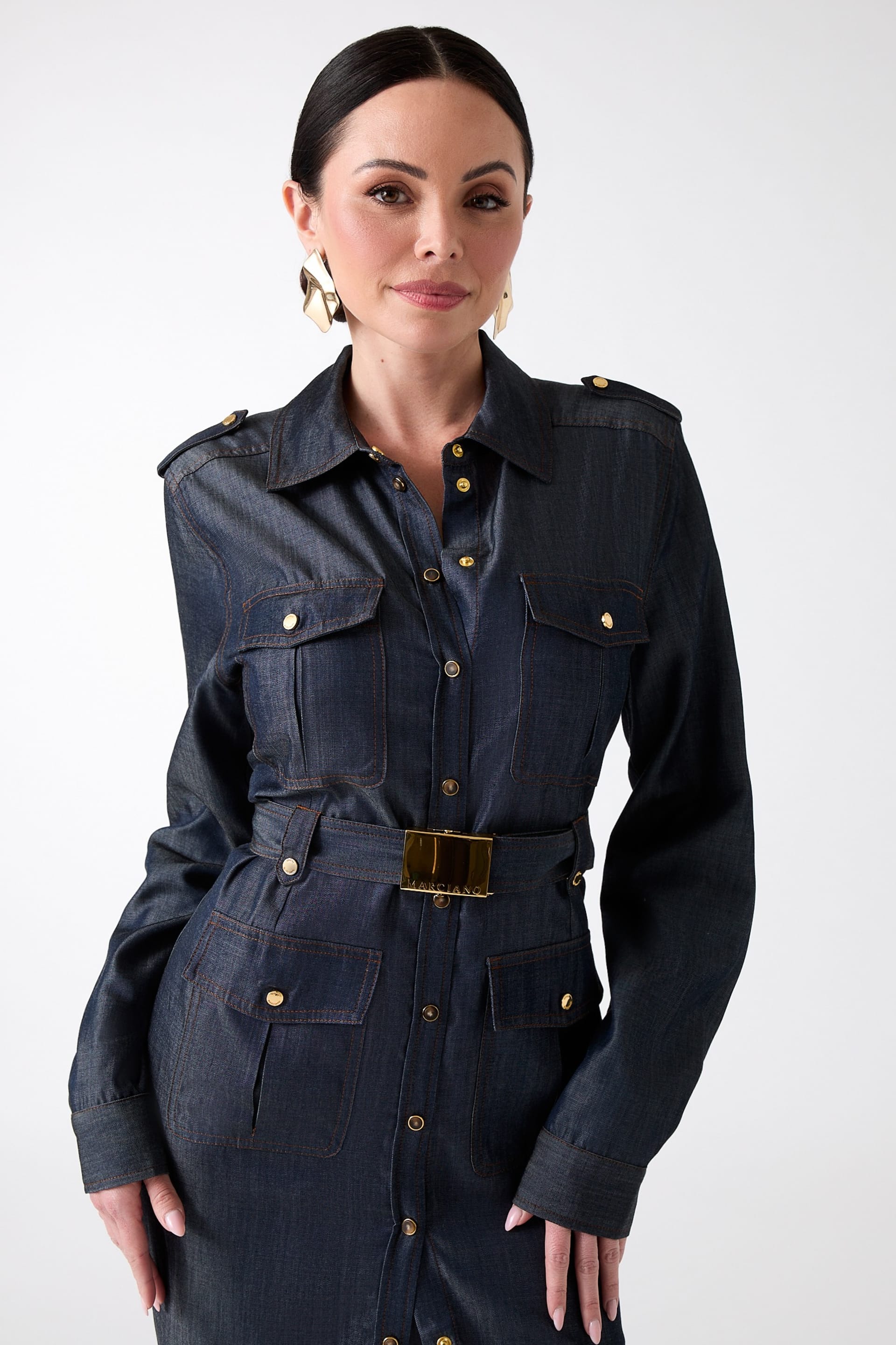 guess denim dress long sleeve Eco Carla Safari Denim Dress