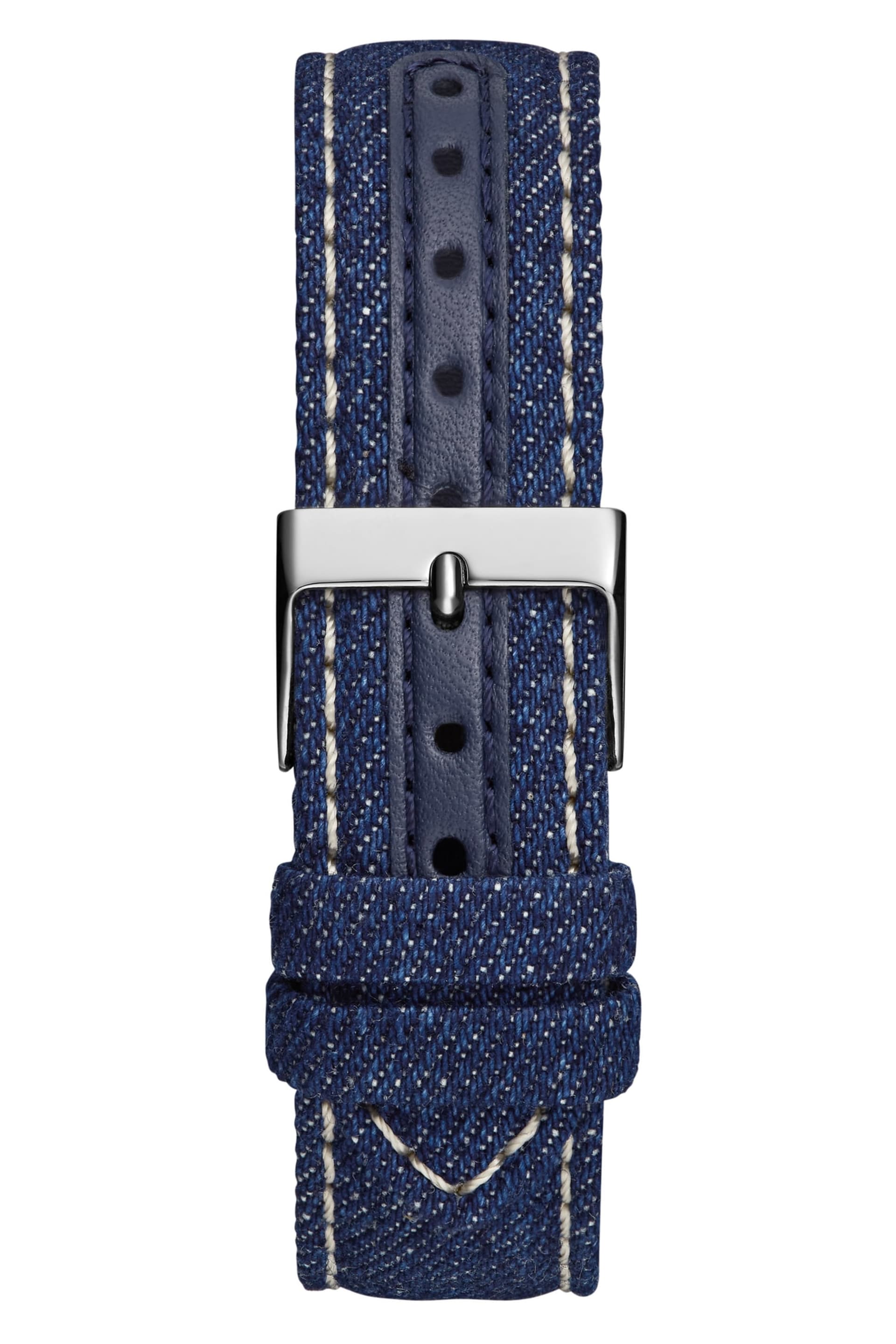 GUESS® Silver-Tone and Denim Quattro G Analog Watch Women