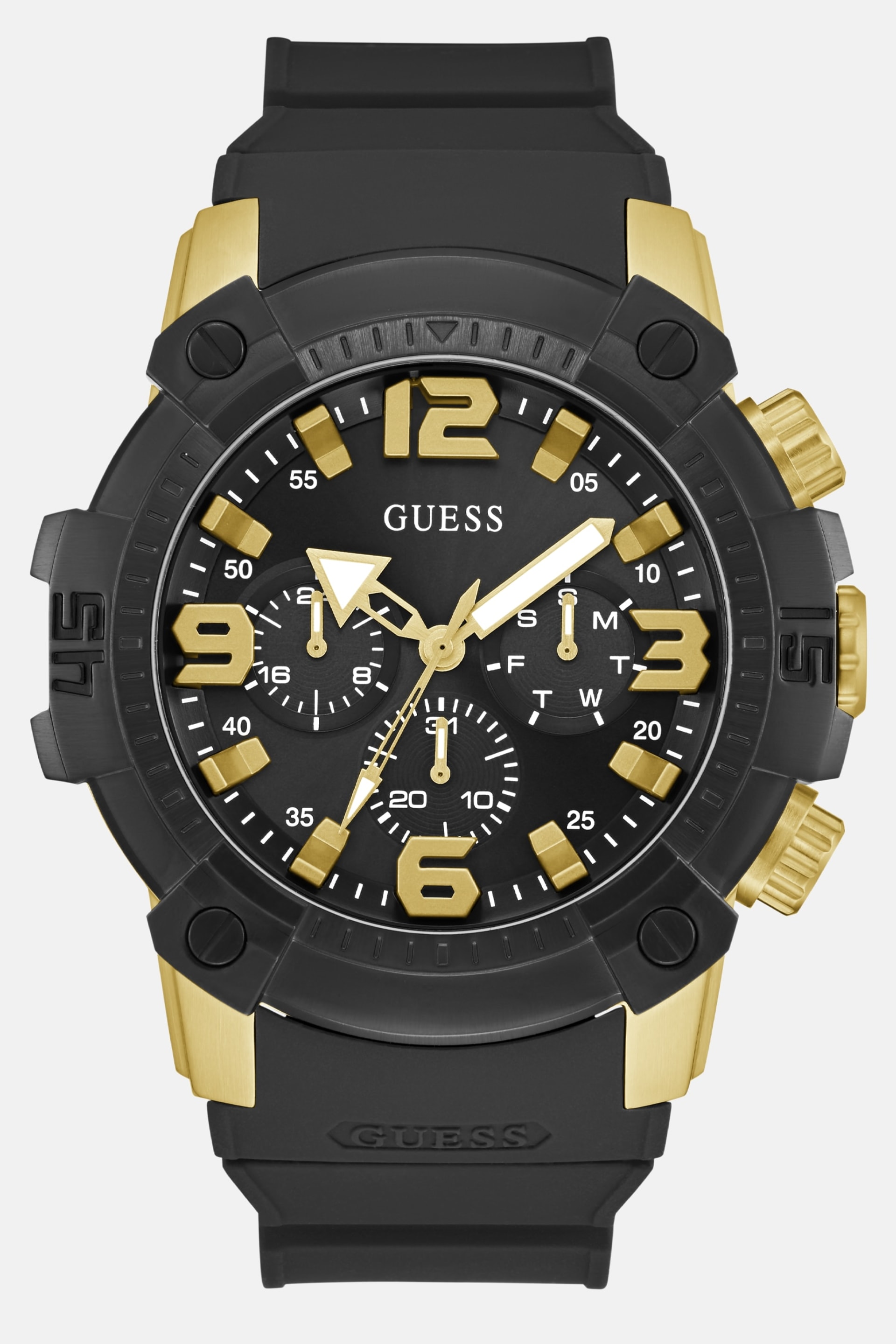 GUESS® Black Chronograph Silicon Watch Men