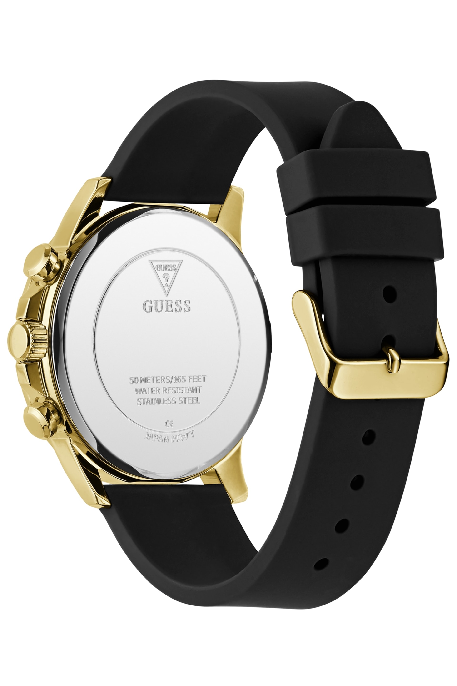 GUESS ゴールド ブラック 腕時計 GUESS® Gold-Tone and Black Silicone Multifunction Watch Men