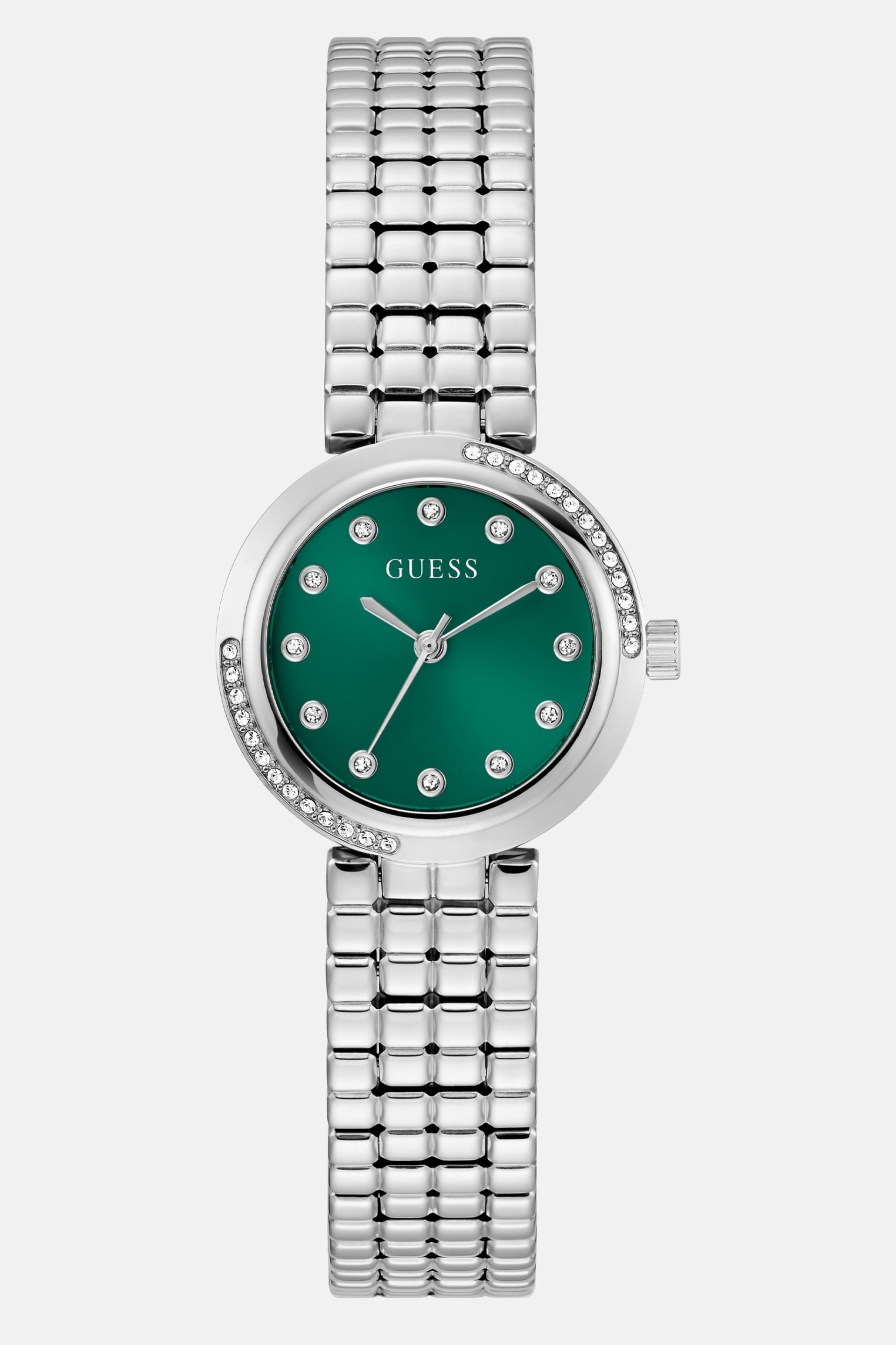 GUESS® Silver-Tone Green Analog Watch Women