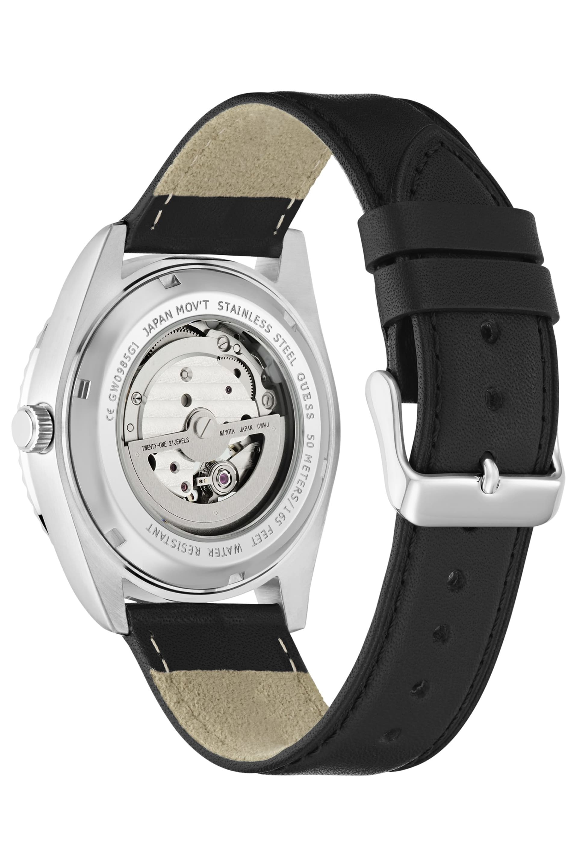 GUESS® Silver-Tone Analog Leather Watch Men