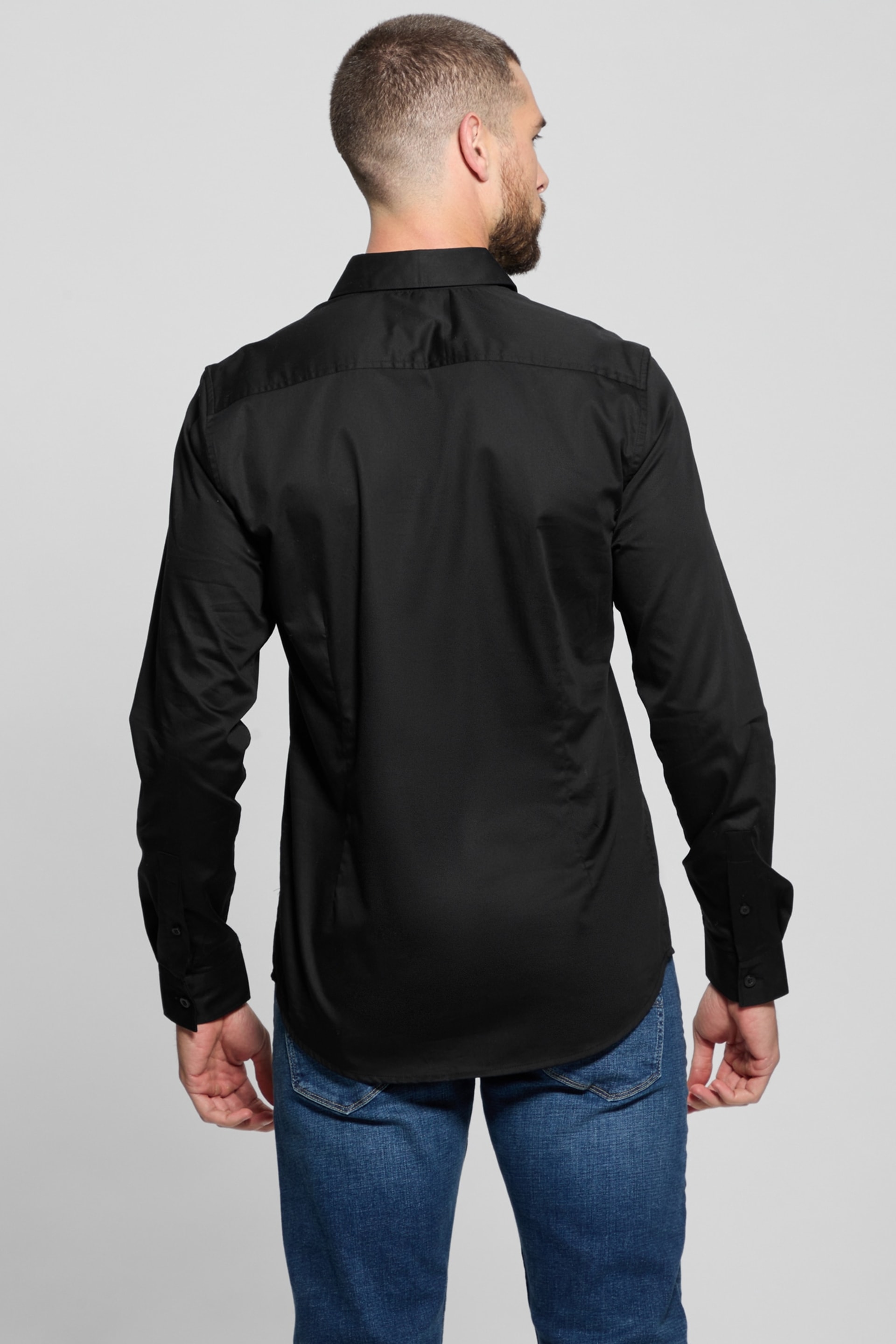 guess dress shirt Guess Men's Luxe Stretch Long Sleeves Shirt - Jet Black