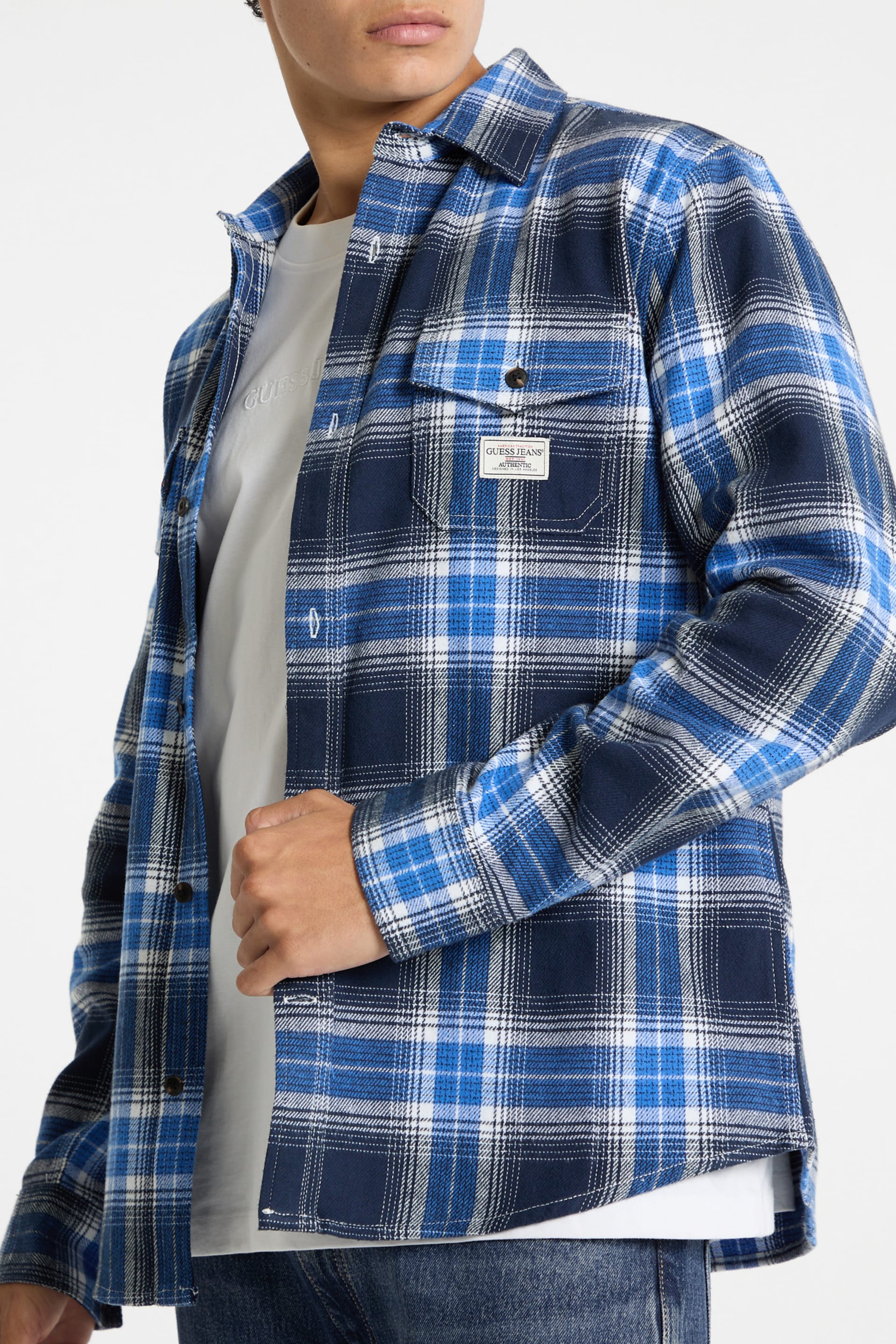 GUESS USAゲス ユーエスエー GUSA FLANNEL SHIRT JACKET中綿キルティング フランネルシャツジャケット新品【XL】【MJKA79110】 Plaid Long-Sleeve Pocket Shirt Men | GUESS Jeans®