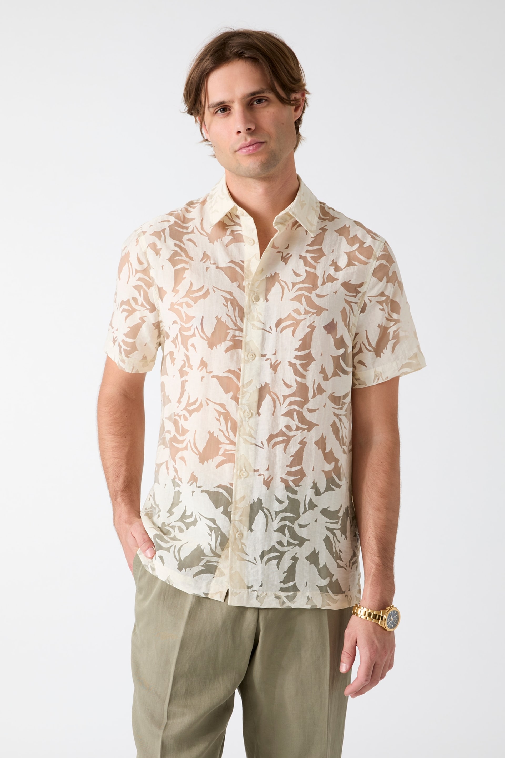GUESS® Floral Devore Burnout Shirt Men