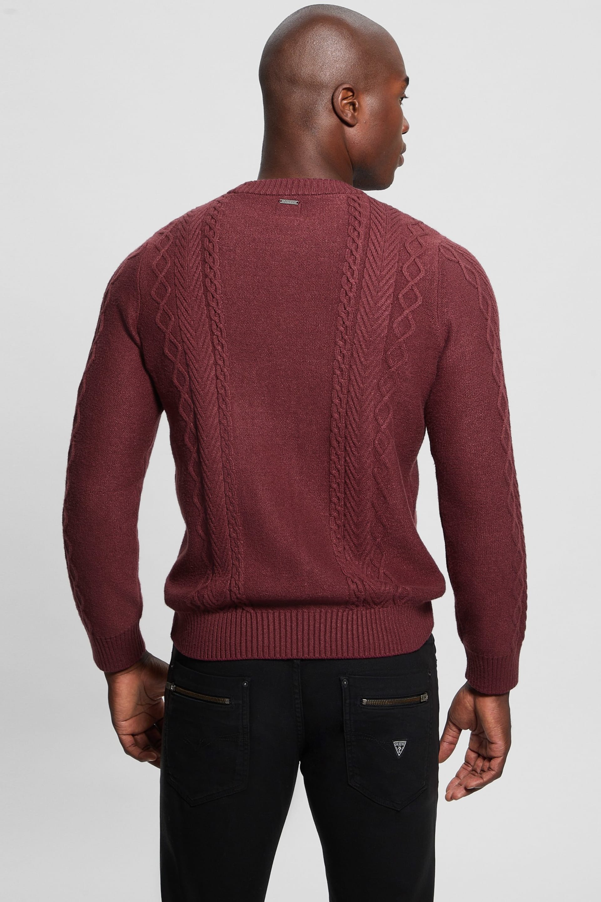 GUESS® Eco Noah Crewneck Celtic Cable-Knit Sweater Men