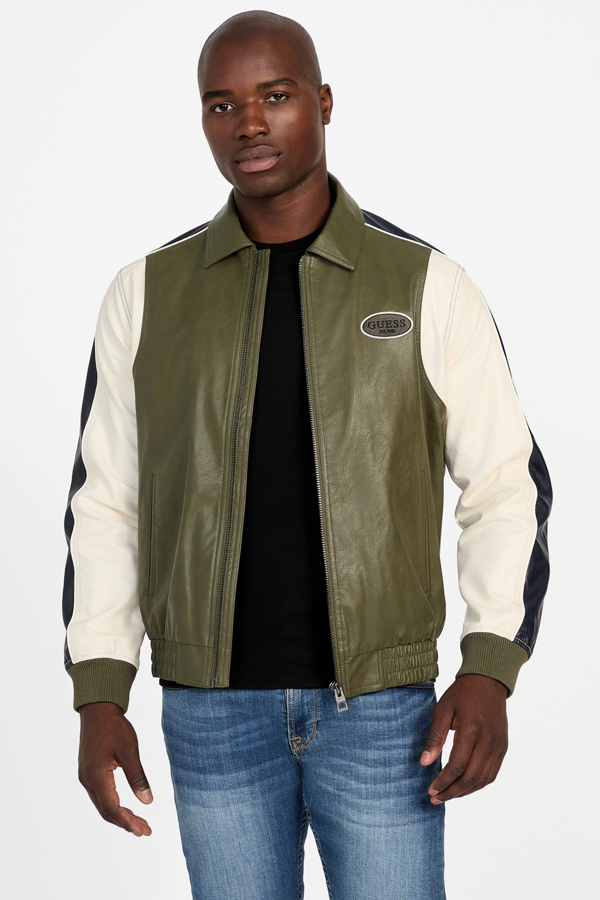 GUESS® Color-Block Faux-Leather Jacket Men