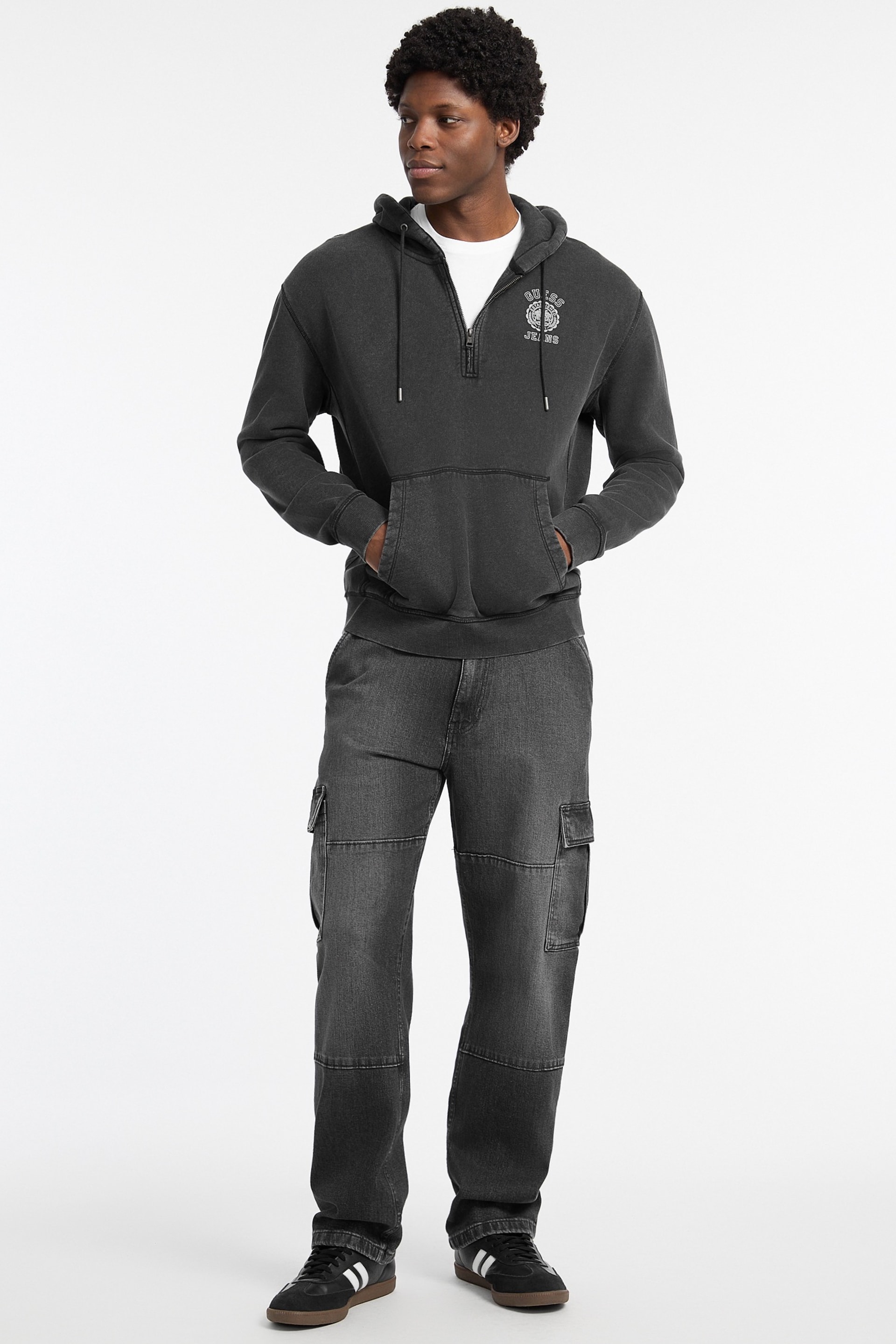 Printed Half-Zip Logo Hoodie Men | GUESS Jeans®