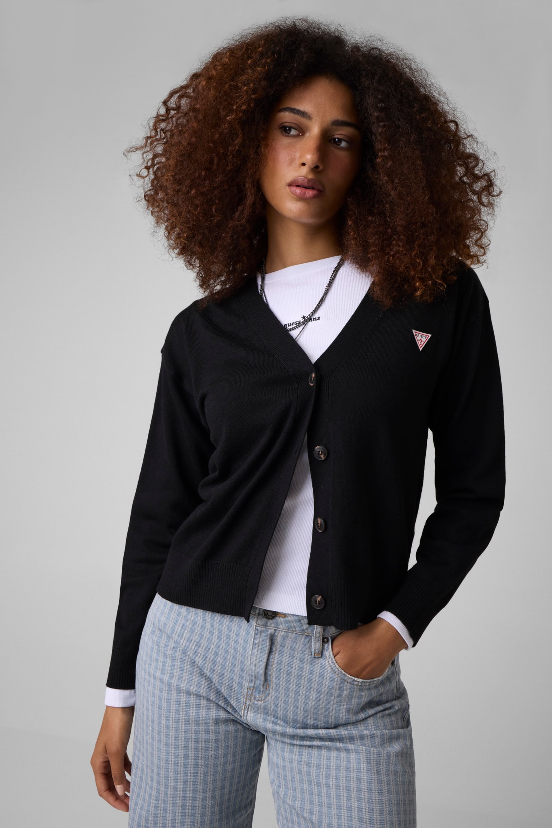 GUESS® Silk and Wool-Blend Mini Triangle Cardigan Women