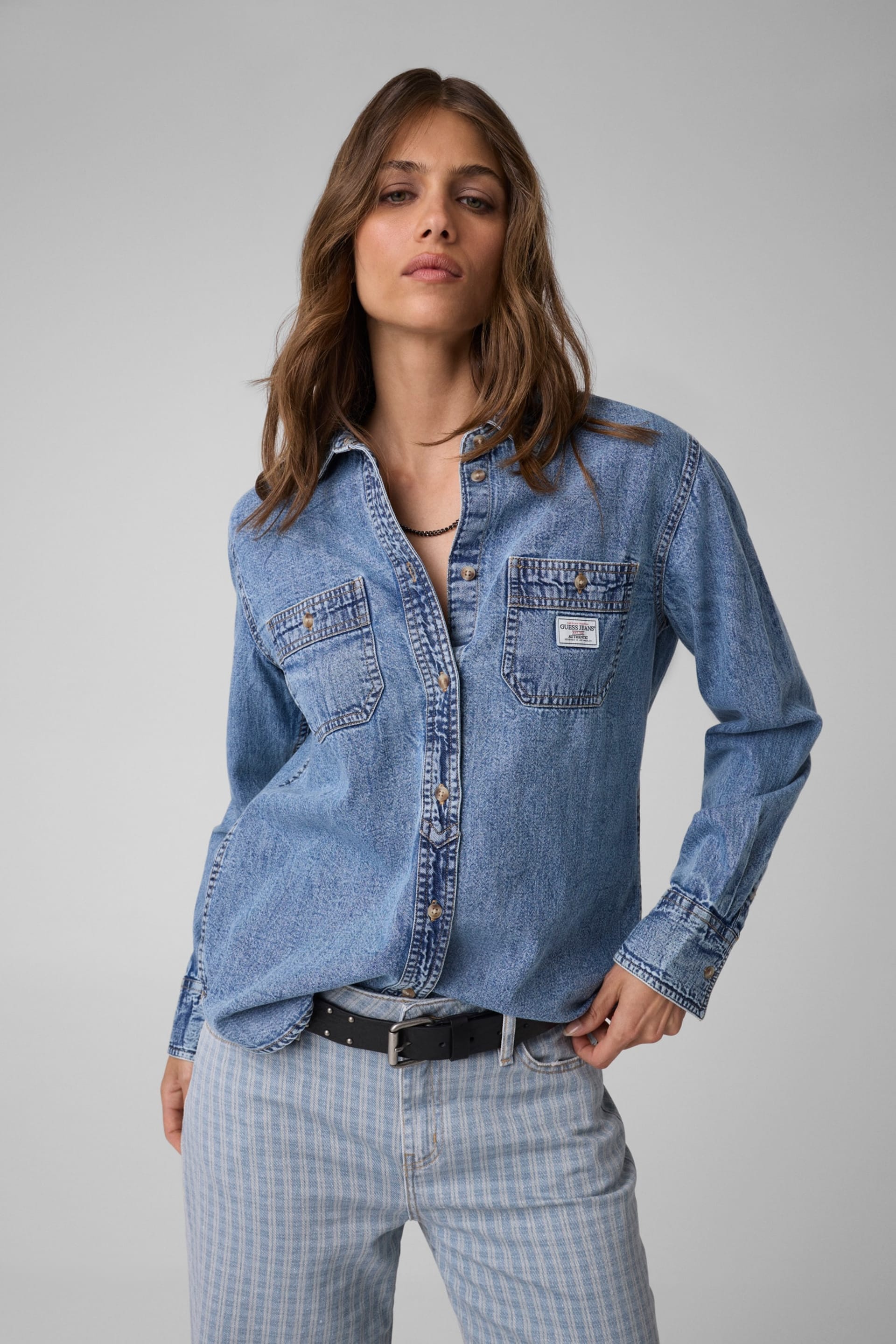 GUESS® Classic Long-Sleeve Denim Shirt Women