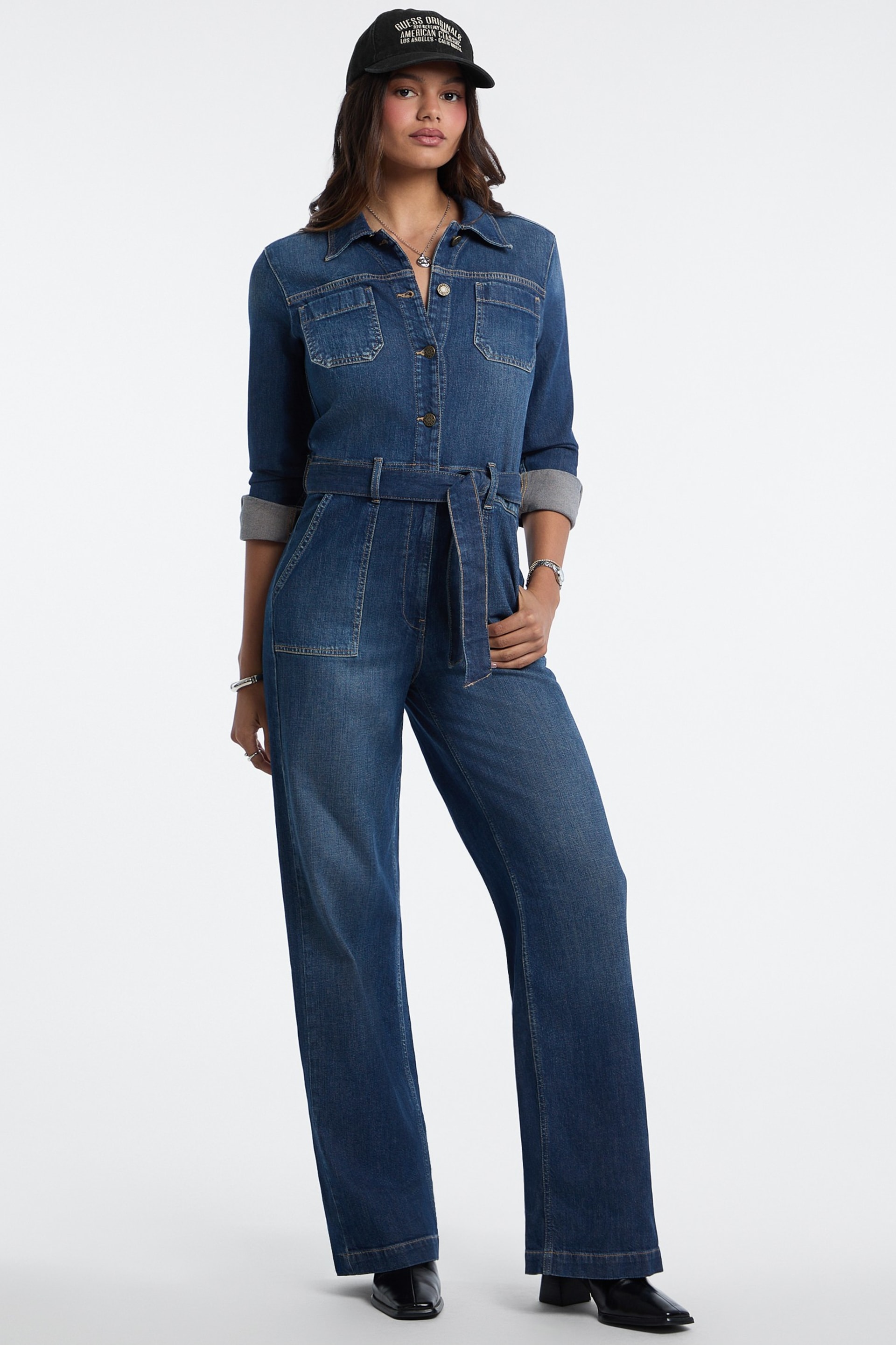 GUESS® Denim Belted Coveralls Women