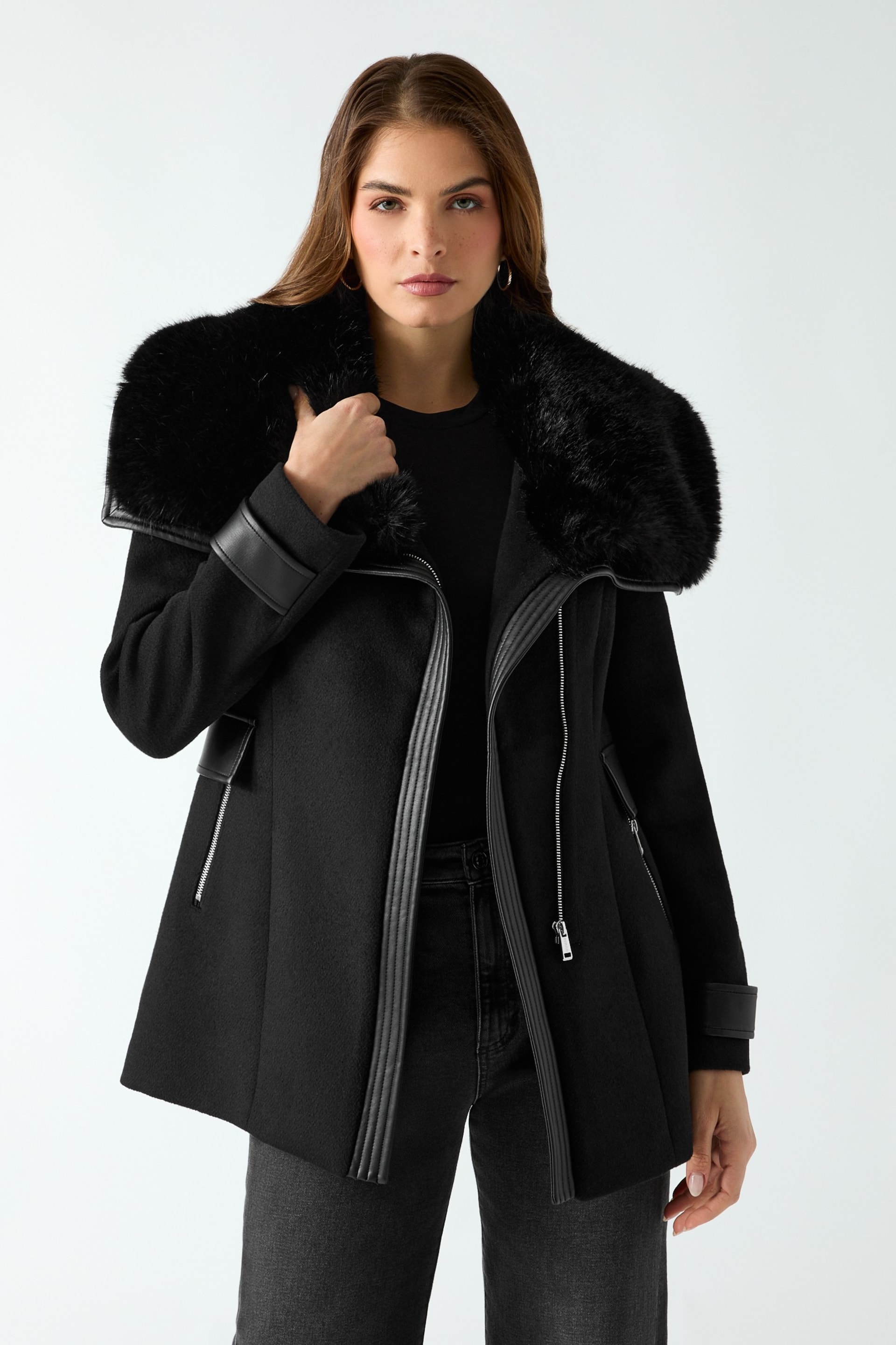 GUESS® Lilia Faux-Fur Collar Coat Women