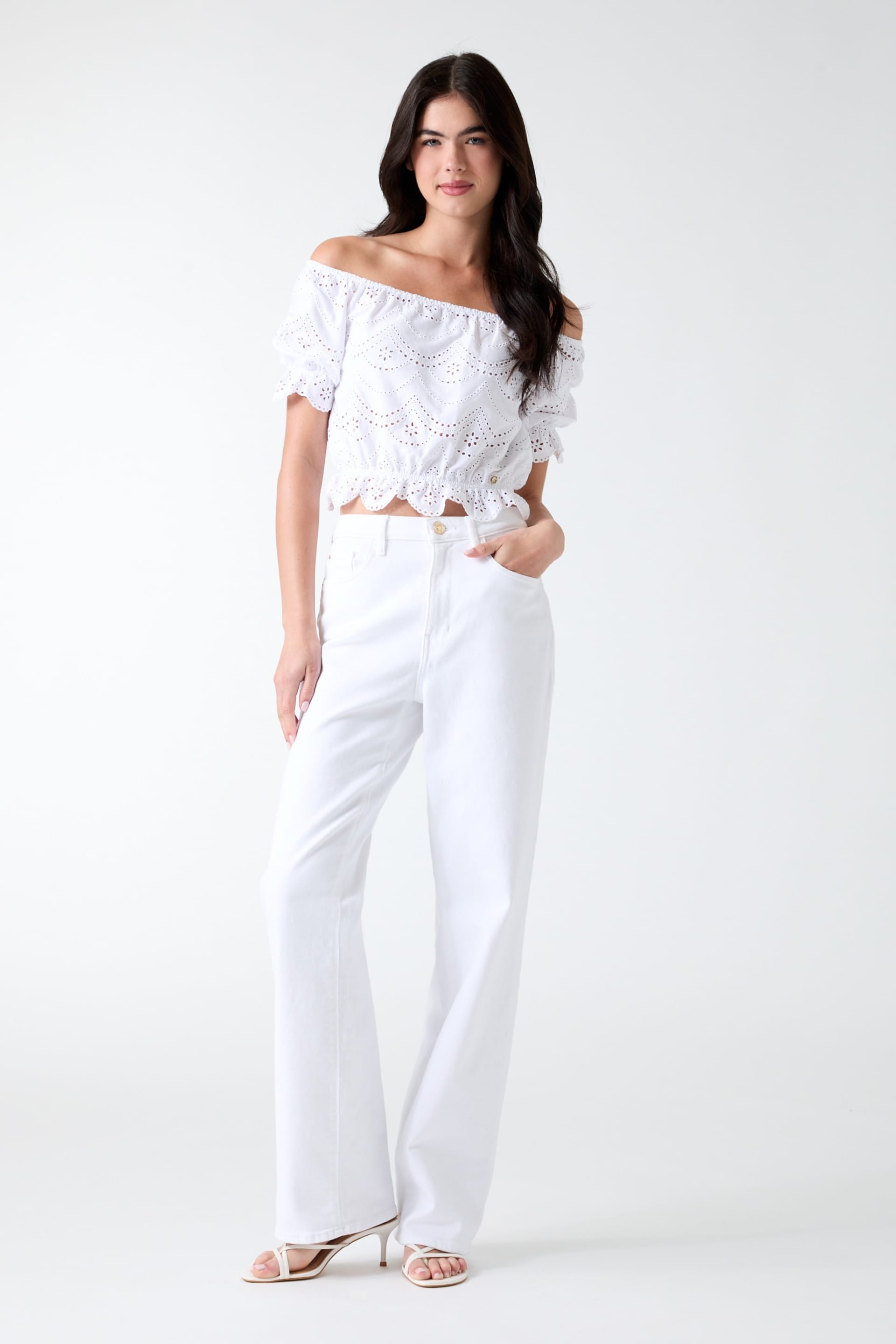 GUESS® Off-shoulder eyelets top Women
