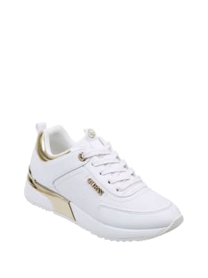 guess white and gold sneakers