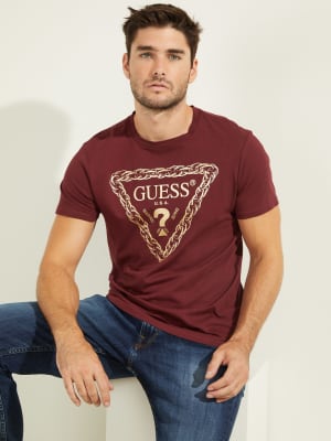 red and purple guess shirt