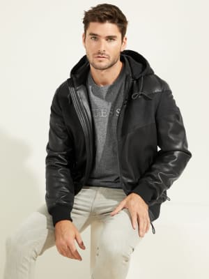 guess white leather jacket mens