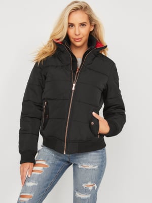guess pink puffer jacket