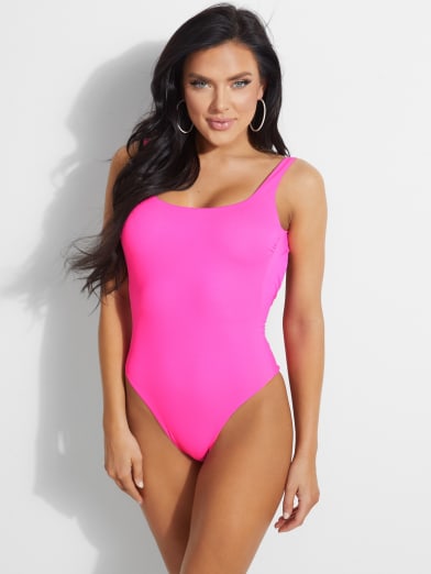 neon pink swimming costume