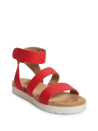 red dressy flat sandals