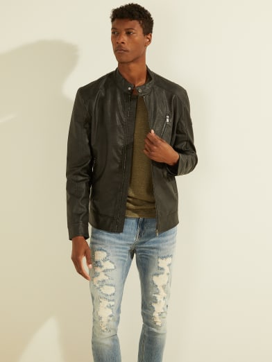 Guess men's jacket leather clearance