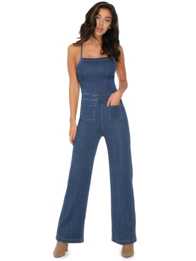 guess denim bodycon jumpsuit