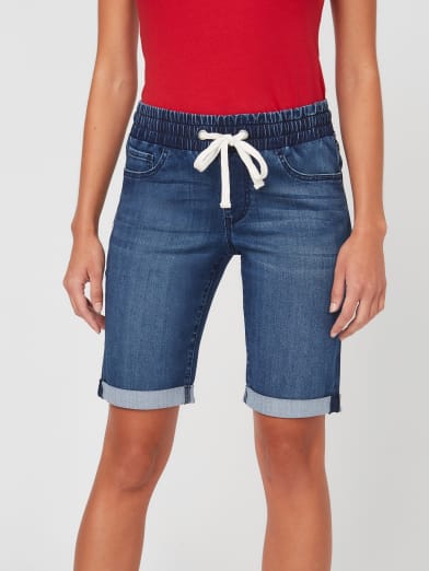 denim jogger shorts womens