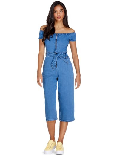 guess women's denim jumpsuit