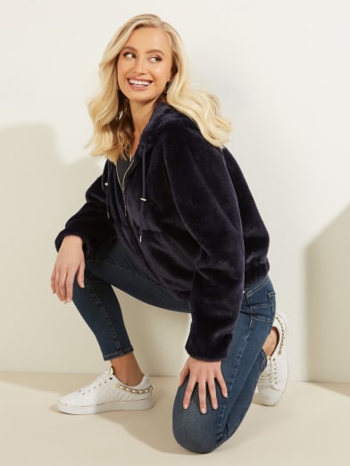 guess reversible jacket with faux fur
