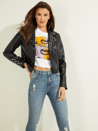 guess cropped leather jacket