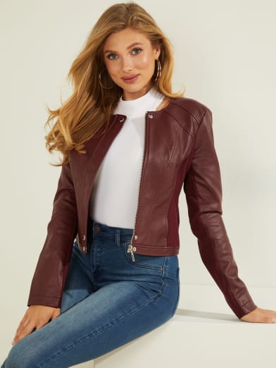 guess brown leather jacket