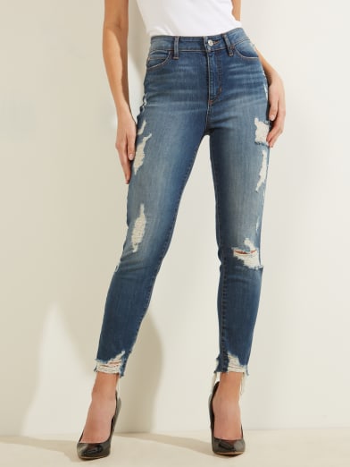 exposed button high waisted jeans