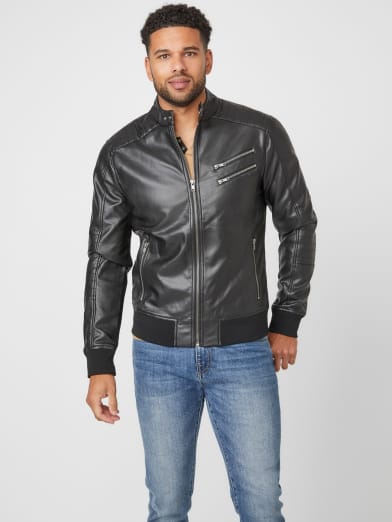 guess brown leather jacket