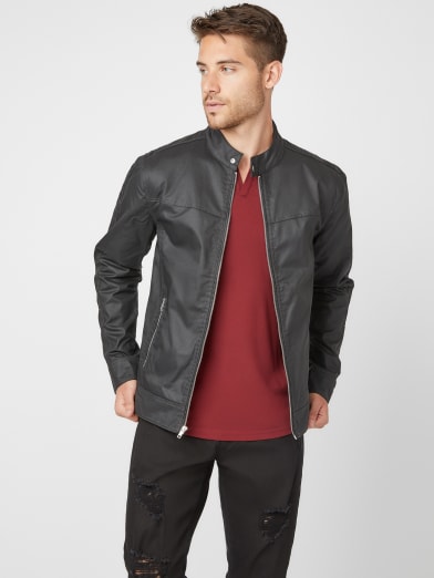 guess grey leather jacket