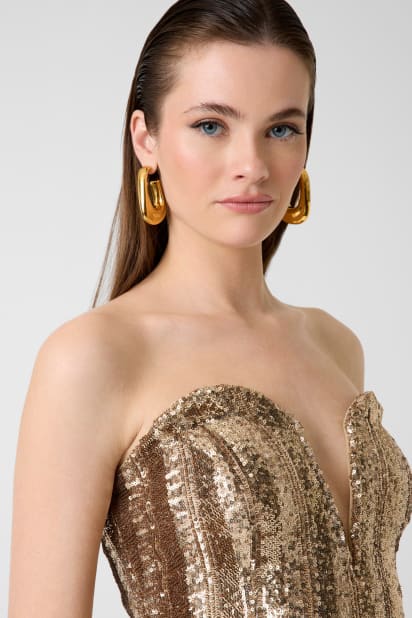 slim fit dress slacks Nadine Merabi Celine Gold Dress M main image 1