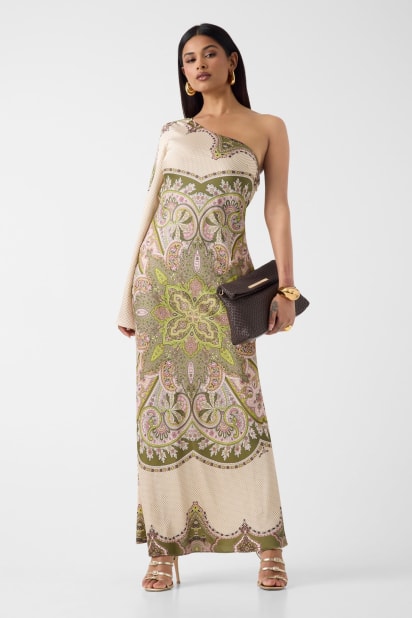 marciano one shoulder dress Guess By Marciano Silk One Shoulder Cocktail PINK Gown Long Dress SZ 6