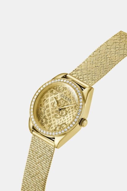 GUESS Orologio Donna Con Cristalli | Cassa In Nylon Giallo E Cinturino In Silicone | Quadrante Multifunzione Nero | 43mm | Impermeabile 50m