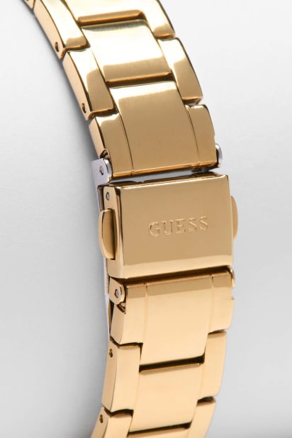 Guess Orologio Analogico Da Donna In Metallo Pesante Con Cinturino In Acciaio Inossidabile Dorato, Cassa 43 Mm, Quadrante Oro, Impermeabile 3 Bar