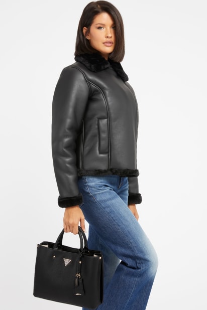 くおん GUESS® Meridian zımba detaylı el çantası Kadın