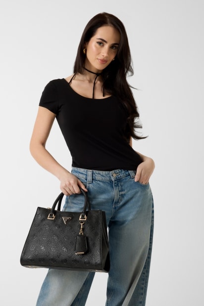7741 GUESS® Cresidia 4G ve Peony logolu el çantası Kadın